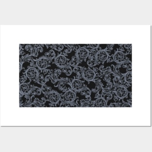 Beautiful Vintage Ornamental Floral Pattern - Shades of Light Grey Blue Posters and Art